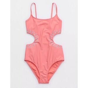 Aerie Womens Cut Out Full Coverage One Piece Swimsuit‎ Watermelon Color Sz M $60